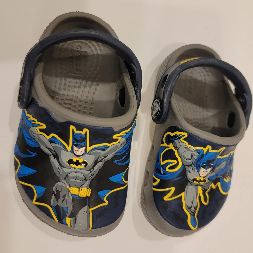 Rare Crocs Batman Superhero Sandals | Infant Size C5 | Blue, Yellow, Size 5 Baby